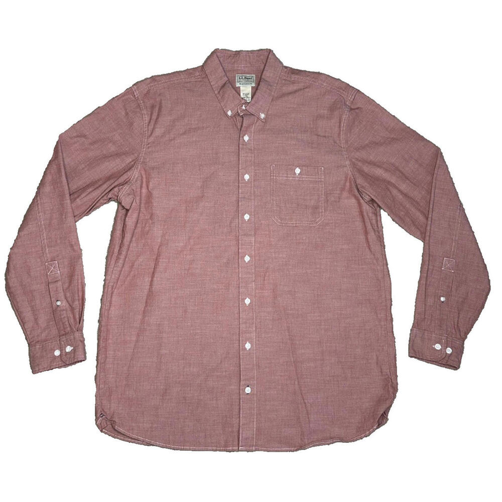 Lot of 2 LL Bean Mens L Tall Traditional Fit Blue Red Chambray Button Down Shirt - Picture 2 of 9